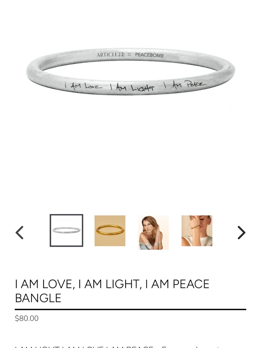 Peacebomb silver bangle bracelet